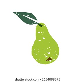 Doodle icono de pera verde con hoja. Fruta orgánica madura. Alimentos agrícolas saludables. Cultivo de jardín fresco para comer de forma natural. Cosecha de huertos. Ilustración vectorial dibujada a mano aislada plana sobre fondo blanco