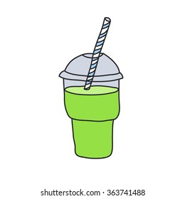 doodle icon. green smoothie. vector illustration