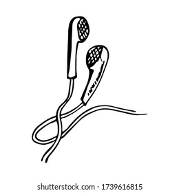 Doodle icon of Headphones isolated on white background. Template for postcard, banner, poster, web design. Hand Drawn vector illustration.