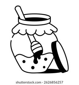 Doodle icon of honey jar with a spoon