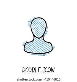 Doodle icon with human head. Symbol exclamation, think and speak.