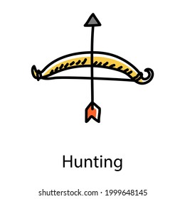 Doodle icon of hunting bow, editable vector 