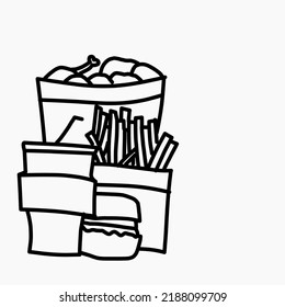 Doodle icon illustration fast food, junk food