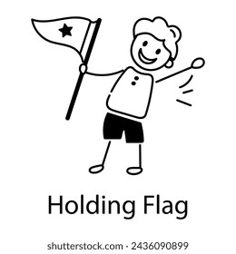 Here’s a doodle icon of kid holding flag 