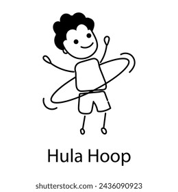 A doodle icon of kid playing with hula hoop 