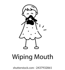 A doodle icon of kid wiping mouth 