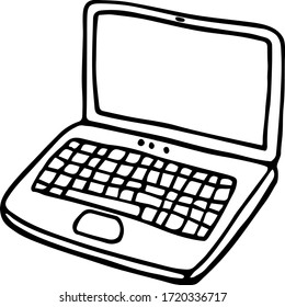 The Cute Doodle Icon - Laptop Computer. Hand drawn vector illustration for greeting cards, posters, stickers and professional design. Isolated on a white background.