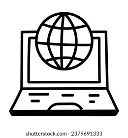 Doodle-Symbol für Laptop-Datenbank im modernen Stil 
