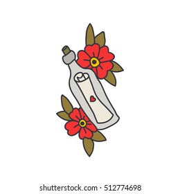 doodle icon. letter in the bottle. traditional tattoo flash. vector illustration