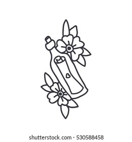 doodle icon. letter in the bottle. traditional tattoo flash. vector illustration