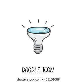Doodle icon of light bulb. Electric lighting, energy saving.