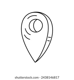 The doodle icon is a line on a white background with the coordinates of the Gps location point. Vector illustration