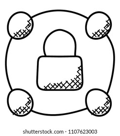 
A doodle icon of lock enclosed in a circle of codes
