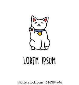 doodle icon. maneki neko. isolated on white background. vector illustration