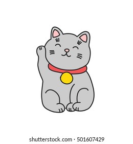 doodle icon. maneki neko. vector illustration
