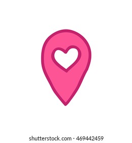doodle icon. map pointer with heart. vector illustration