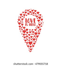 doodle icon. map pointer with heart. vector illustration.