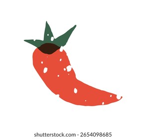 Doodle icon of Mexican chilli with leaves. Hot chili pepper, cayenne. Spicy red vegetable. Natural farm food. Organic flavoring. Flat isolated hand drawn vector illustration on white background