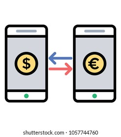Doodle icon mobile transfer, online transaction 