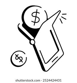 Un icono de doodle de la billetera móvil  

