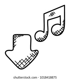 
A doodle icon of a musical note along with a down arrow sign representing the musical chords
