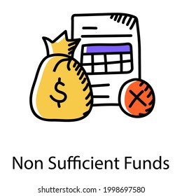 Icono de garabato de fondos no suficientes, vector modificable
