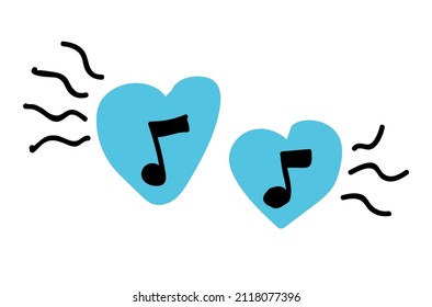 Doodle icon note symbol inside a blue heart. The concept of sounding favorite music. Music of love for Valentines Day. Hand drawn, linear, flat vector paper plane for web, banner, card, sticker.