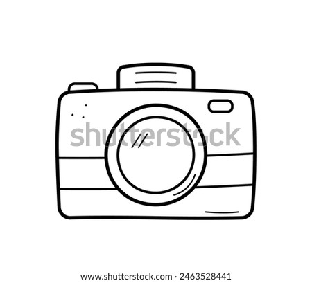 Doodle icon photo camera. Vector illustration of a cartoon professional or amateur camera. Isolated on white.