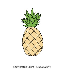 Doodle icon Pineapple. Contour drawing of a Pineapple isolated on a white background. Tropical fruit Vector illustration