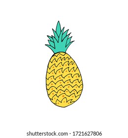 Doodle icon Pineapple. Contour drawing of a Pineapple isolated on a white background. Tropical fruit Vector illustration