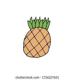 Doodle icon Pineapple. Contour drawing of a Pineapple isolated on a white background. Tropical fruit Vector illustration