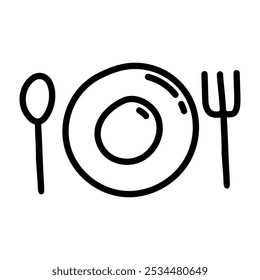 Doodle icon of plate spoon fork