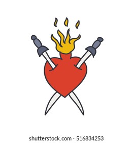 doodle icon. sacred heart. traditional tattoo flash. vector illustration