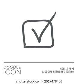 Serie de iconos de Doodle - Marque el signo cuadrado como casilla de verificación Símbolo de estilo de trazo de contorno plano en aplicaciones móviles y edición de redes sociales - Diseño gráfico de pictograma vectorial