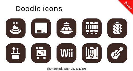  doodle icon set. 10 filled doodle icons. Simple modern icons about  - Poo, Blackboard, Terrarium, Room divider, Slide, Pencil case, Drawing, Wii, Sketch, Guitar