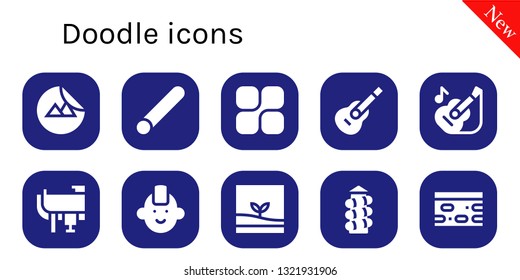 doodle icon set. 10 filled doodle icons.  Collection Of - Sticker, Chalk, Mozy, Guitar, Saddle, Punk, Terrarium, Slide, Nougat