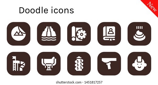 doodle icon set. 10 filled doodle icons.  Simple modern icons about  - Sticker, Slide, Sketch, Faq, Poo, Saddle, Punk