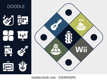 doodle icon set. 13 filled doodle icons.  Simple modern icons about  - Slide, Blackboard, Hamsa, Drawing, Guitar, Mozy, Poo, Terrarium, Wii