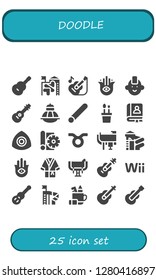  doodle icon set. 25 filled doodle icons. Simple modern icons about  - Guitar, Slide, Hamsa, Punk, Terrarium, Chalk, Pencil case, Faq, Sketch, Taurus, Saddle, Bathrobe, Wii