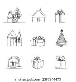 doodle icon set about Christmas celebration snowman