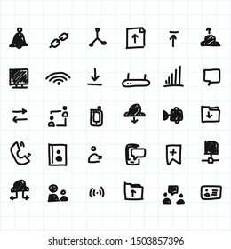 doodle icon set of Internet, Networking and Communication.
