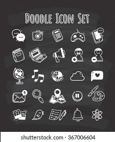 Doodle icon set on chalkboard background