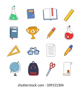 doodle icon set. school stuff. vector illustration