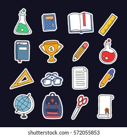 conjunto de iconos de doodle, stickers. material escolar. ilustración vectorial