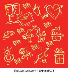 Doodle icon set valentine elements