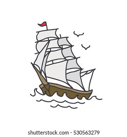 doodle icon. ship. traditional tattoo flash. vector illustration