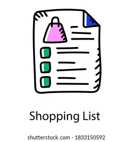 Doodle icon of shopping list, things to buy