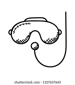 
A doodle icon showing goggles with oxygen pump depicting the snorkelling mask.
