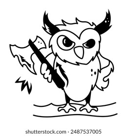 Icono de Doodle que muestra a lechuza asesina sosteniendo un hacha afilada 