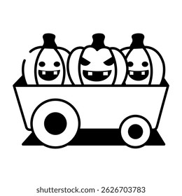 Doodle icon showing thanksgiving pumpkins cart  